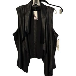 Karen Kane XL black coated , faux leather waterfall Front vest NWT